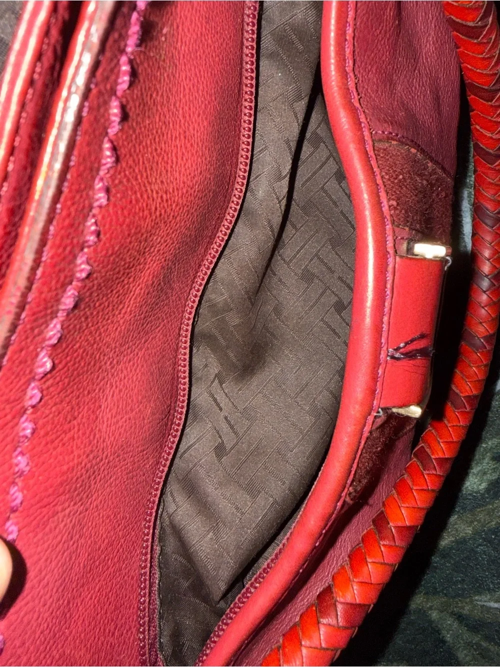 Cole Haan Red Leather Braided-Handle Satchel